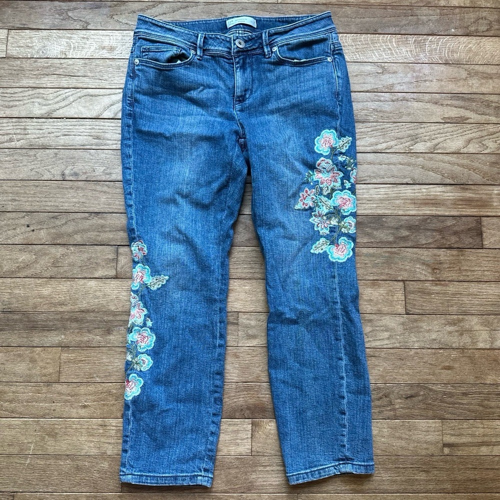 J.Jill Jeans Floral‎ Embroidery Boho  Cropped Size 4 Blue Denim Casual - Picture 3 of 11